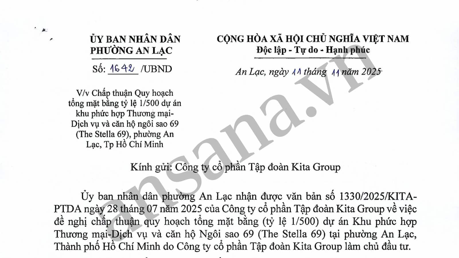 Pháp lý dự án Ansana by Kita - phê duyệt quy hoạch 1/500.