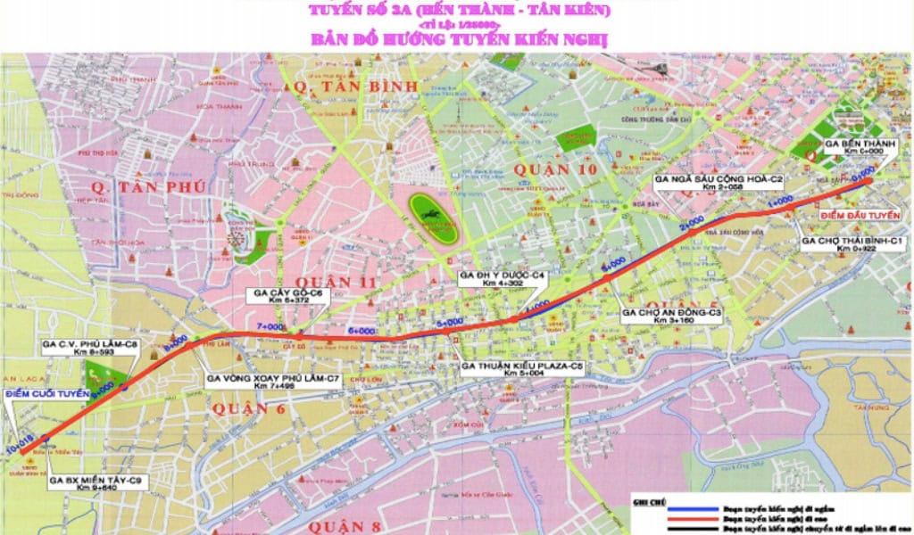 Bản đồ quy hoạch tuyến Metro số 3A.
