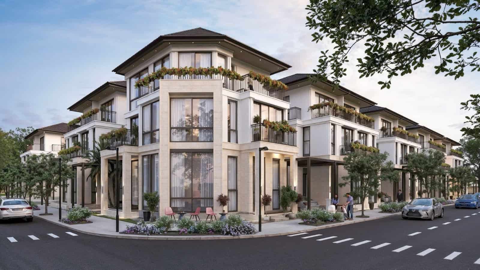 Phối cảnh biệt thự song lập phong cách Địa Trung Hải tại phân khu Miền Thương Phú.