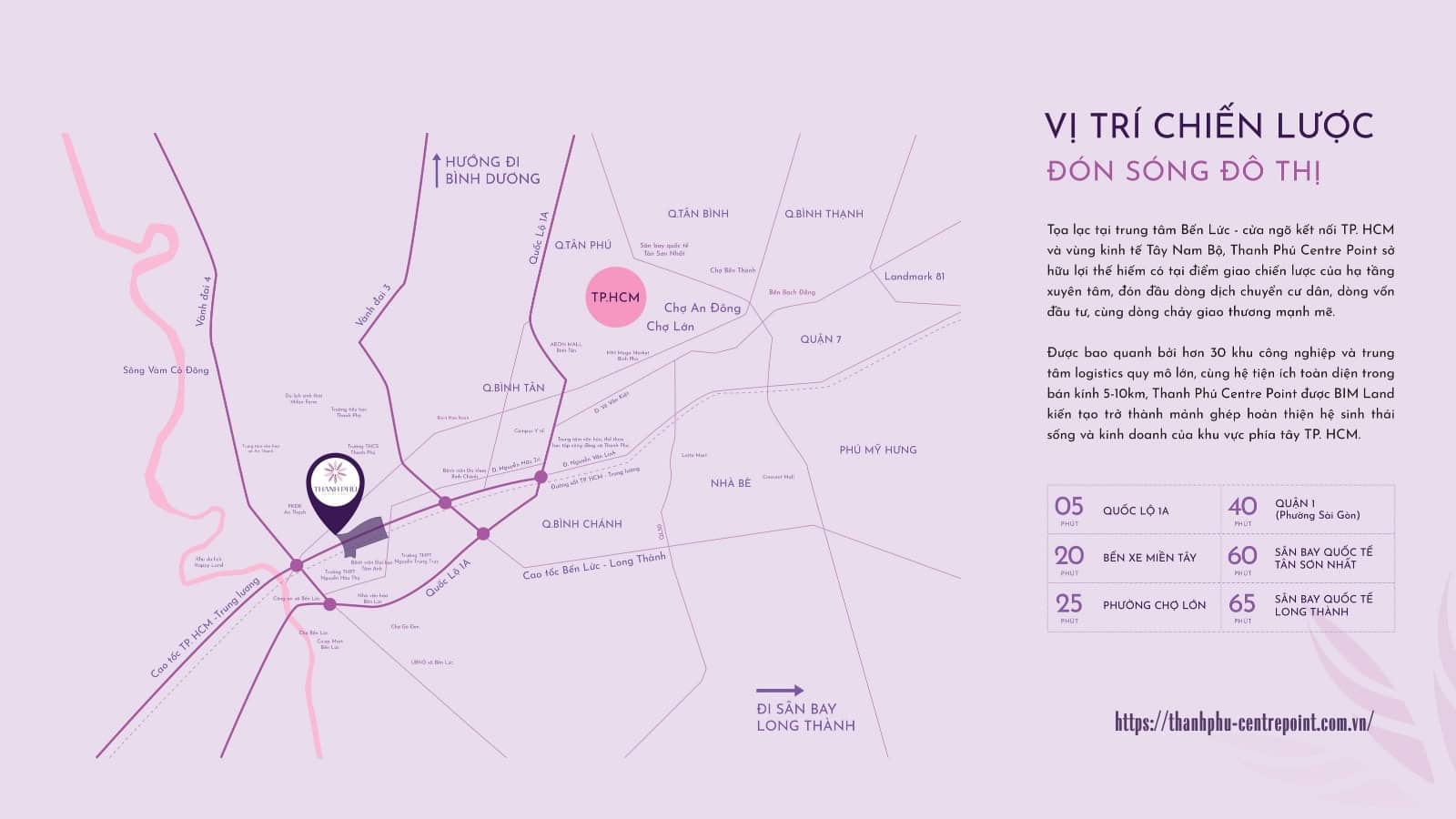 Bản đồ liên kết vùng chiến lược của dự án Thanh Phú Centre Point với hệ thống cao tốc liên vùng.