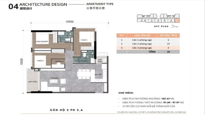 Bản vẽ mặt bằng căn hộ 3 phòng ngủ Ansana mẫu 3.A