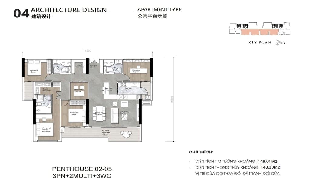 Layout căn hộ Penthouse 02-05 dự án Ansana