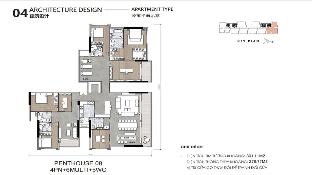 Layout Penthouse Ansana by Kita loại 4 phòng ngủ 6 phòng đa năng