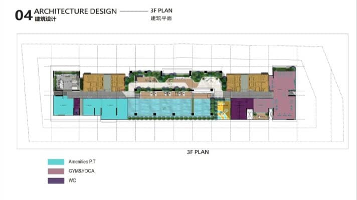 Mặt bằng chi tiết tiện ích tầng 3 bao gồm hồ bơi, Sky Garden và khu tập Gym Yoga
